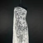 Transparent Tulle with off white floral Embroidery