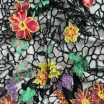 Transparent Tulle with yellow, green and russet floral Embroidery