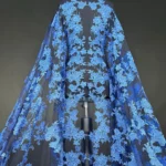 Graceful Blue Tulle with Intricate Embroidery
