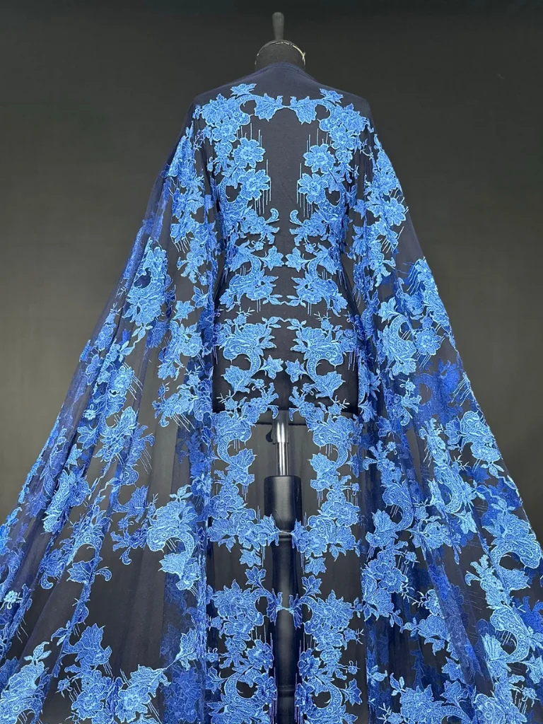 23-34710 Graceful Blue Tulle with Intricate Embroidery - Image 1