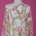 Pink Leaf Tulle adorned with embroidery