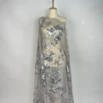 Grey Silver Metallic Tulle Embellished with Sequin Flowers