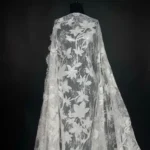 Off White Metallic Tulle Embellished with Sequin Flowers