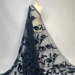 Elegant midnight blue tulle with satin applique