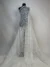 Glamorous off white tulle with shimmering leaf-patterned sequins and beads