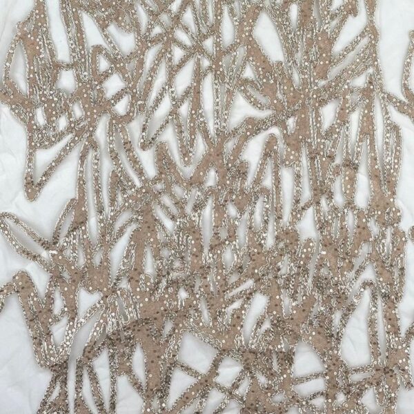 Light Golden Tulle fabric with double cord embroidery and subtle sequins