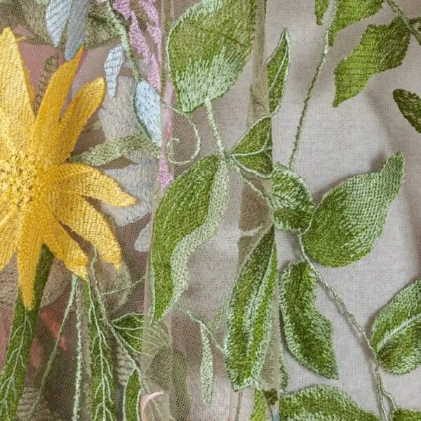 Yellow, Pink and Blue Elegant Whisper Embroidered Tulle