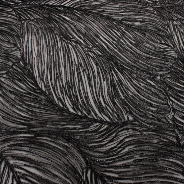 Black Tulle adorned with leaves embroidery