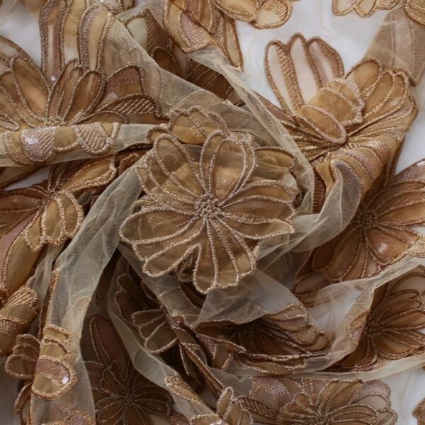 Brown Floral Appliqué Tulle