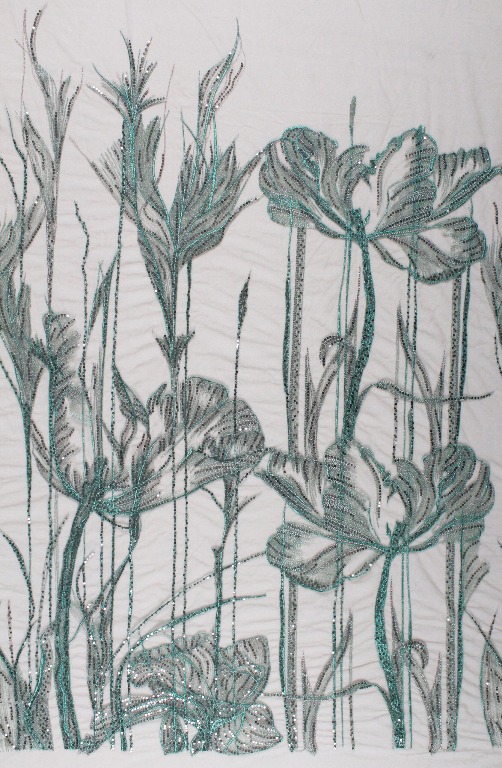 547G_01 Green and Brown Tulle adorned with floral embroidery - Image 1