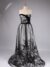 Black and Grey tulle adorned with floral embroidery - Image 3