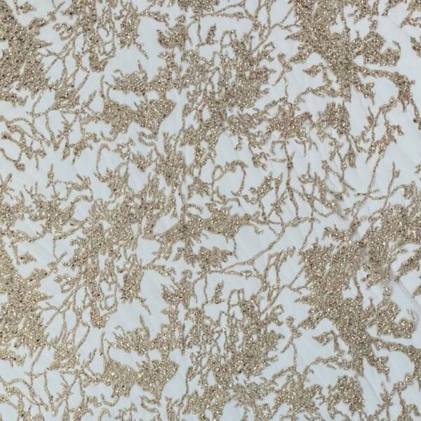 Golden Tulle fabric with double cord embroidery and subtle sequins