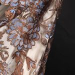 Blue and Antique Bronze tulle with floral Embroidery