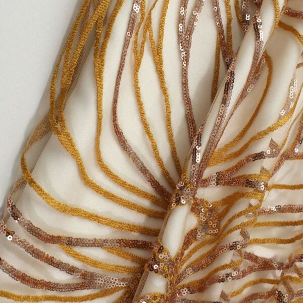 Golden Tulle with shiny, floral embroidery