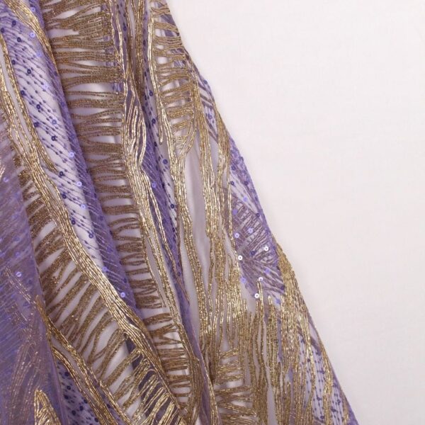 Purple and goldenTulle adorned with embroidery