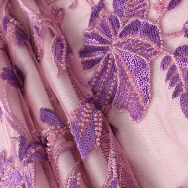 Purple Tulle with  FLORAL embroidery and sequins