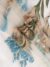 Golden and blue Tulle fabric adorned with floral embroidery - Image 3