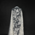off white tulle fabric with floral embroidery and subtle sequins
