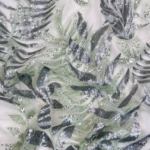 Shiny Grey Tulle with sequined leaf patterns for a touch of sparkle and elegance