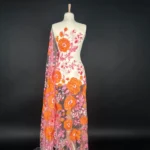 Sunset Blossom Elegance Tulle with Pink and Orange Floral Embroidery
