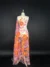 Sunset Blossom Elegance Tulle with Pink and Orange Floral Embroidery