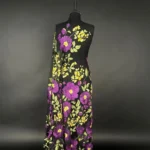 Dark night Blossom Elegance Tulle with Purple Floral Embroidery