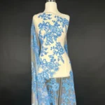 Celestial Blue Tulle with Elegant Floral Embroidery