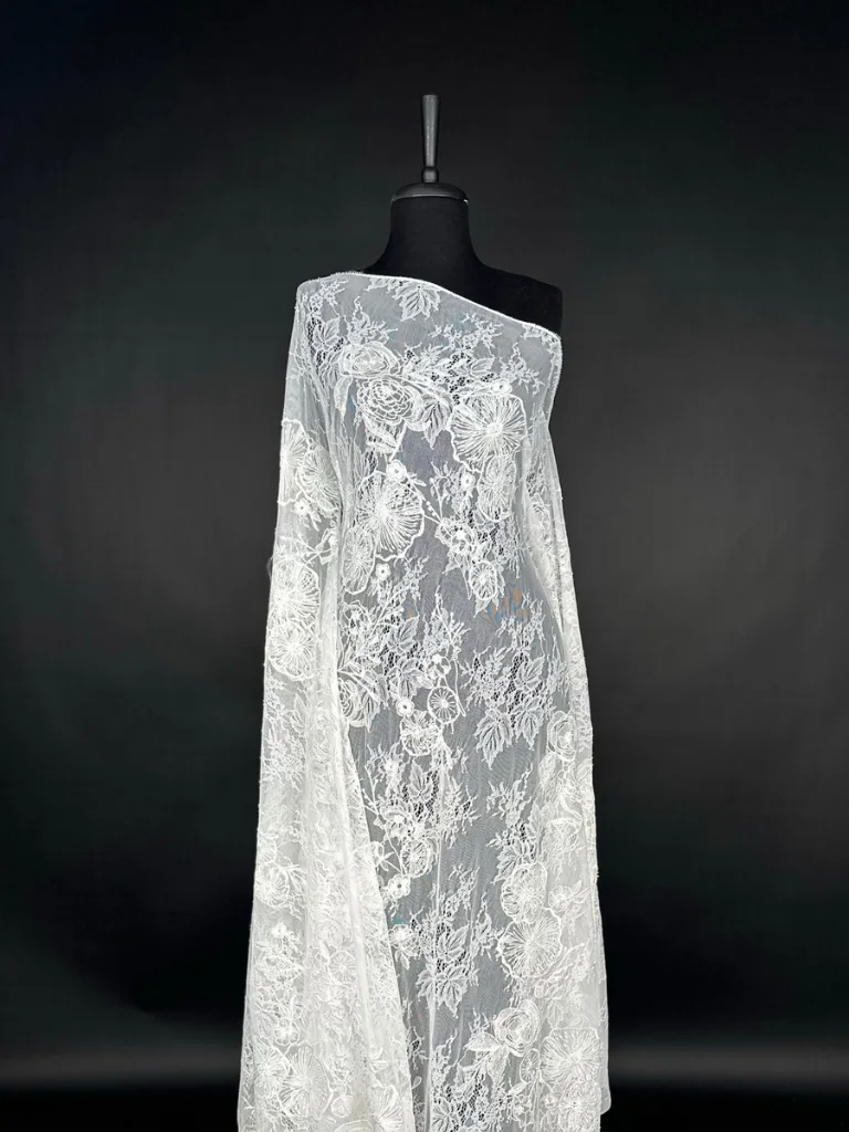 23-3429 Dual Elegance Lace and Tulle with off white Floral Embroidery - Image 1