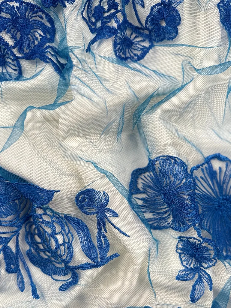 23-3429000000 Dual Elegance Lace and Tulle with blue Floral Embroidery - Image 1